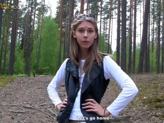 Megan is walking with her boyfriend in the park. The girl is very naughty and she begins to seduce the man and gives him amazing blowjob right in the